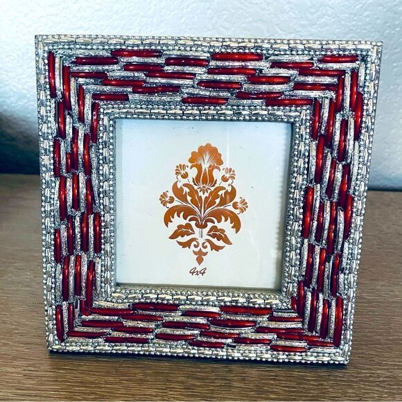 Picture Frame Glass Mosaic Red Silver Christmas Holiday - Picture 1 of 5